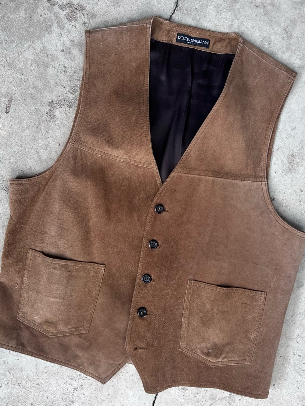 Vintage Dolce & Gabbana Brown Suede Leather Vest Waistcoat Made in Italy XL